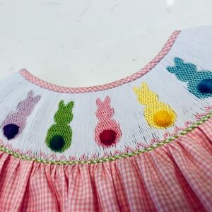 Lulu Bebe Smocked Easter Dress with Colorful Bunny Embroidery